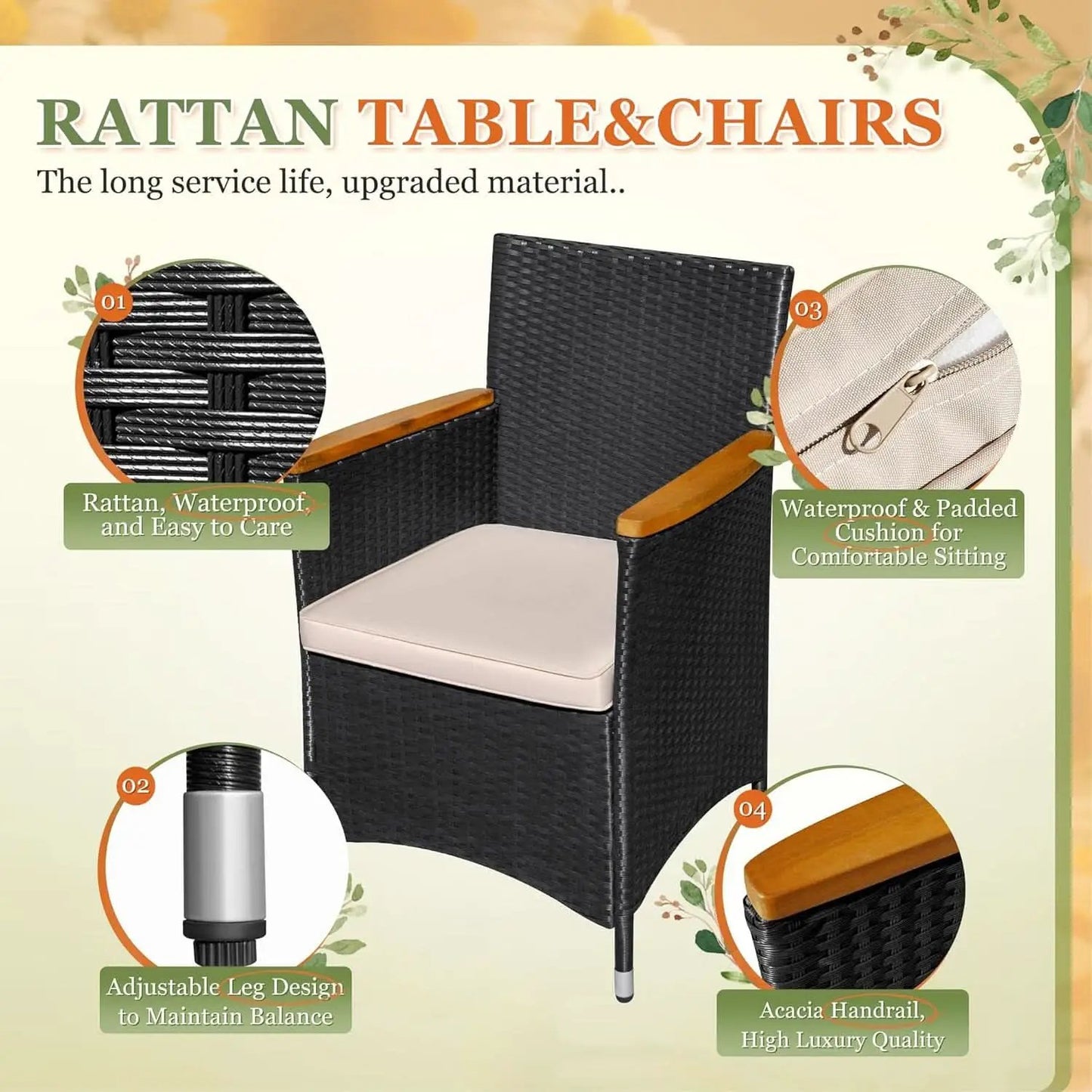 7 Piece Outdoor Patio Dining Set Black Rattan Chairs from PriceLows™