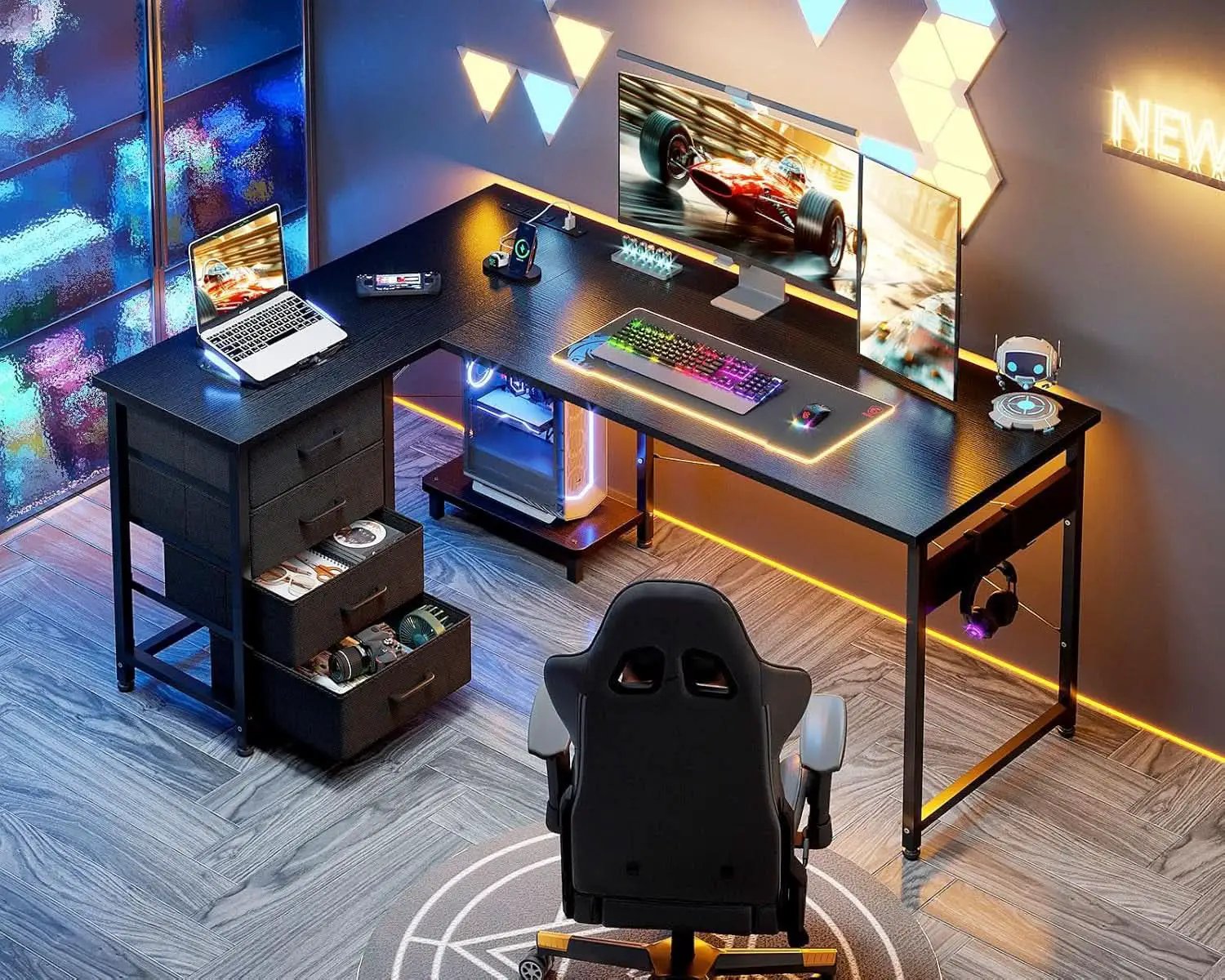 53 Inch L Shaped Gaming Desk With USB Ports For Home Office from PriceLows™