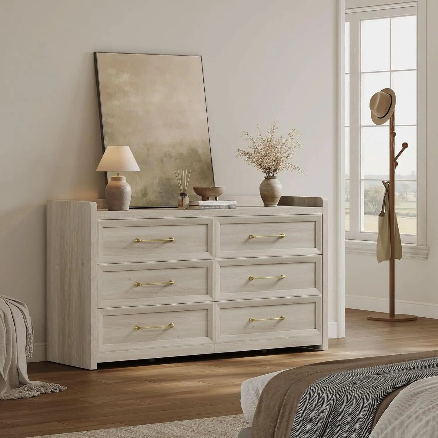 56InchExtraWideGreyOakDresser With LargeStorage Drawers from PriceLows™
