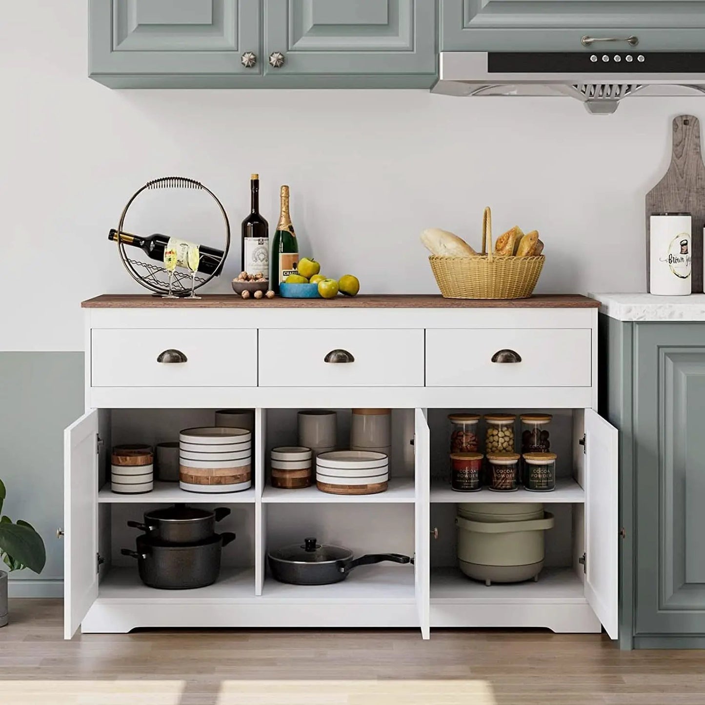 Farmhouse Buffet Cabinet With Adjustable Shelves 53 Inch Length from PriceLows™