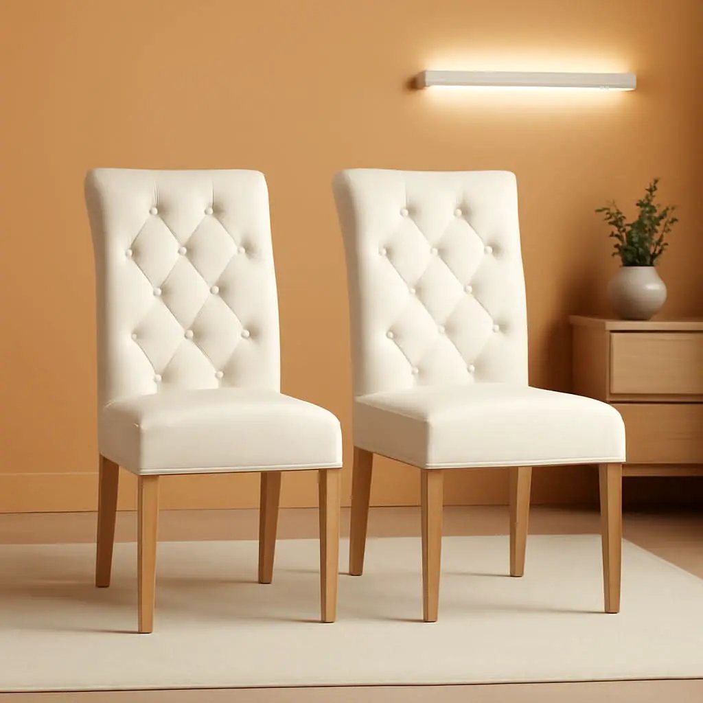 Beige Tufted Upholstered Dining Chairs Set Of 2 For Kitchen from PriceLows™