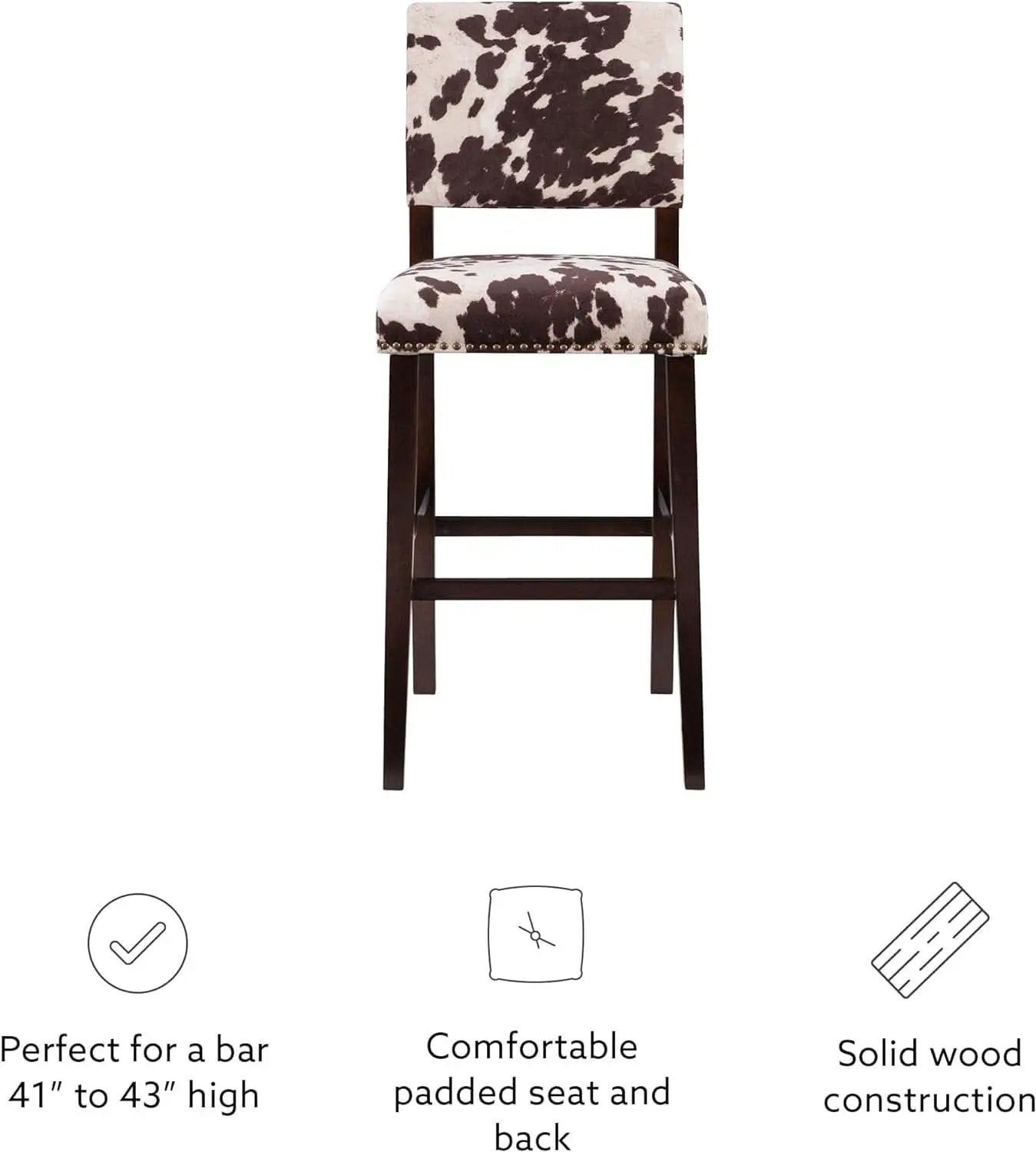 Stylish Cowhide Print Bar Stool with Comfortable Padded Seat from PriceLows™