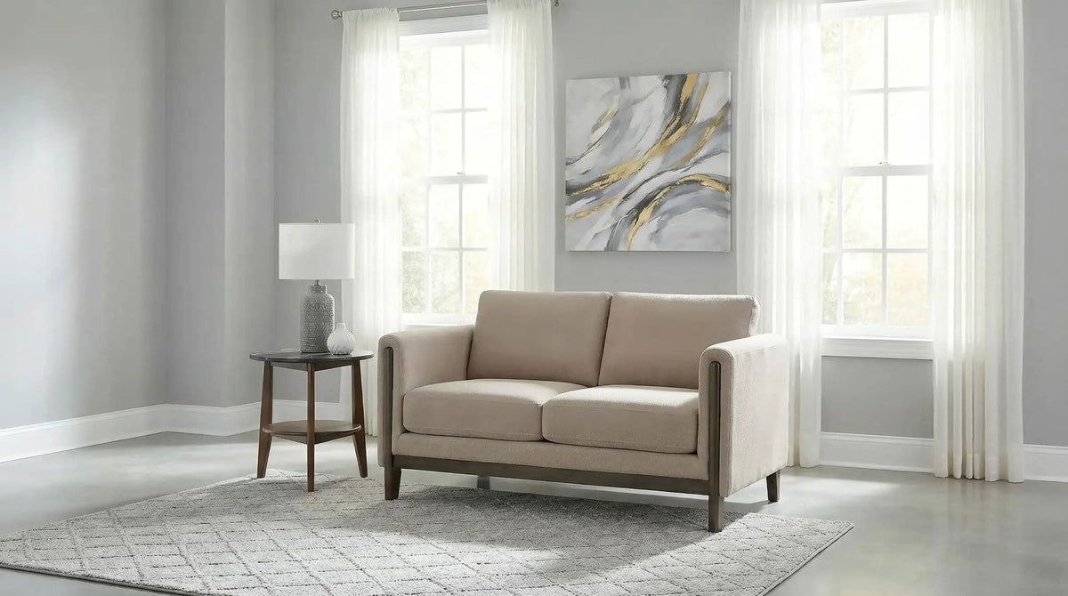 Islington Fabric Upholstered Panel Arm Loveseat | 57.75 x 32.75 x 35 in | Engineered Wood & Polyester | Taupe