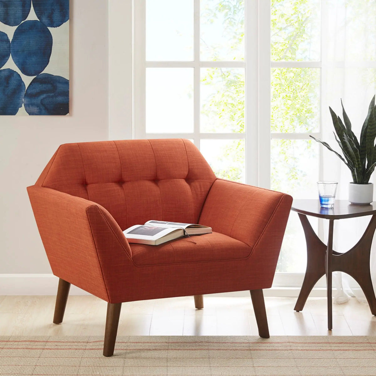 Modern Lounge Chair | Button Tufting | Mid-Century Design | Comfortable Armrests