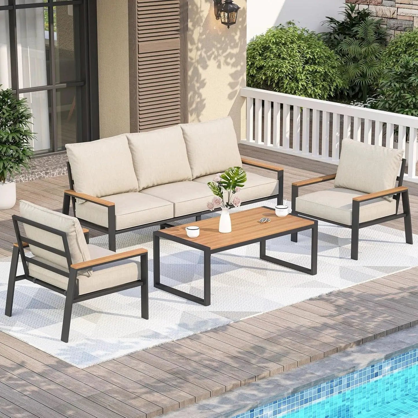 Stylish Four Piece Outdoor Patio Furniture Conversation Set from PriceLows™