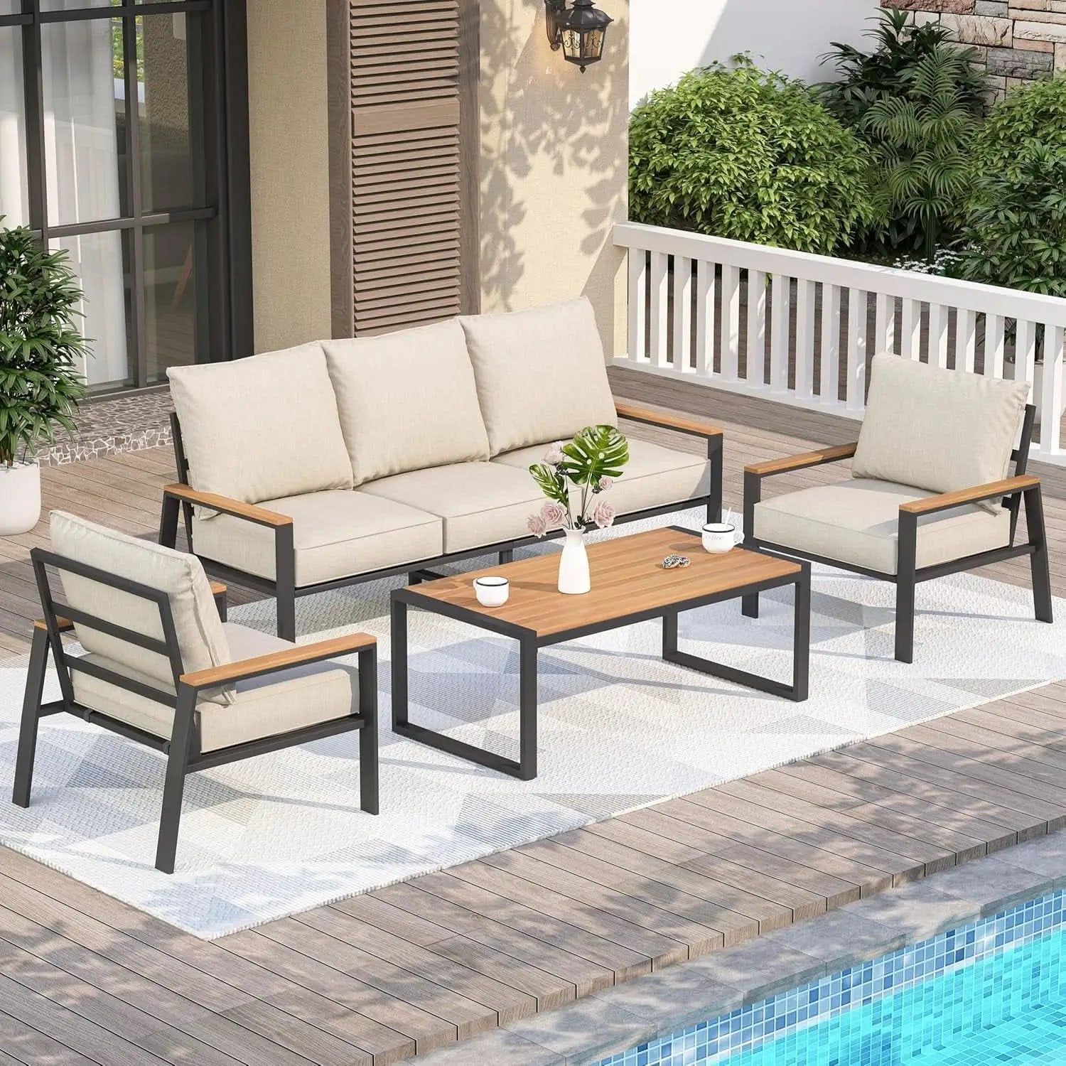 Stylish Four Piece Outdoor Patio Furniture Conversation Set from PriceLows™