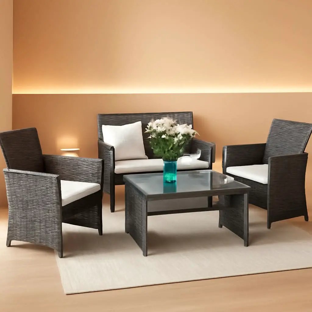 4 Piece Wicker Patio Conversation Set With Soft Cushions from PriceLows™