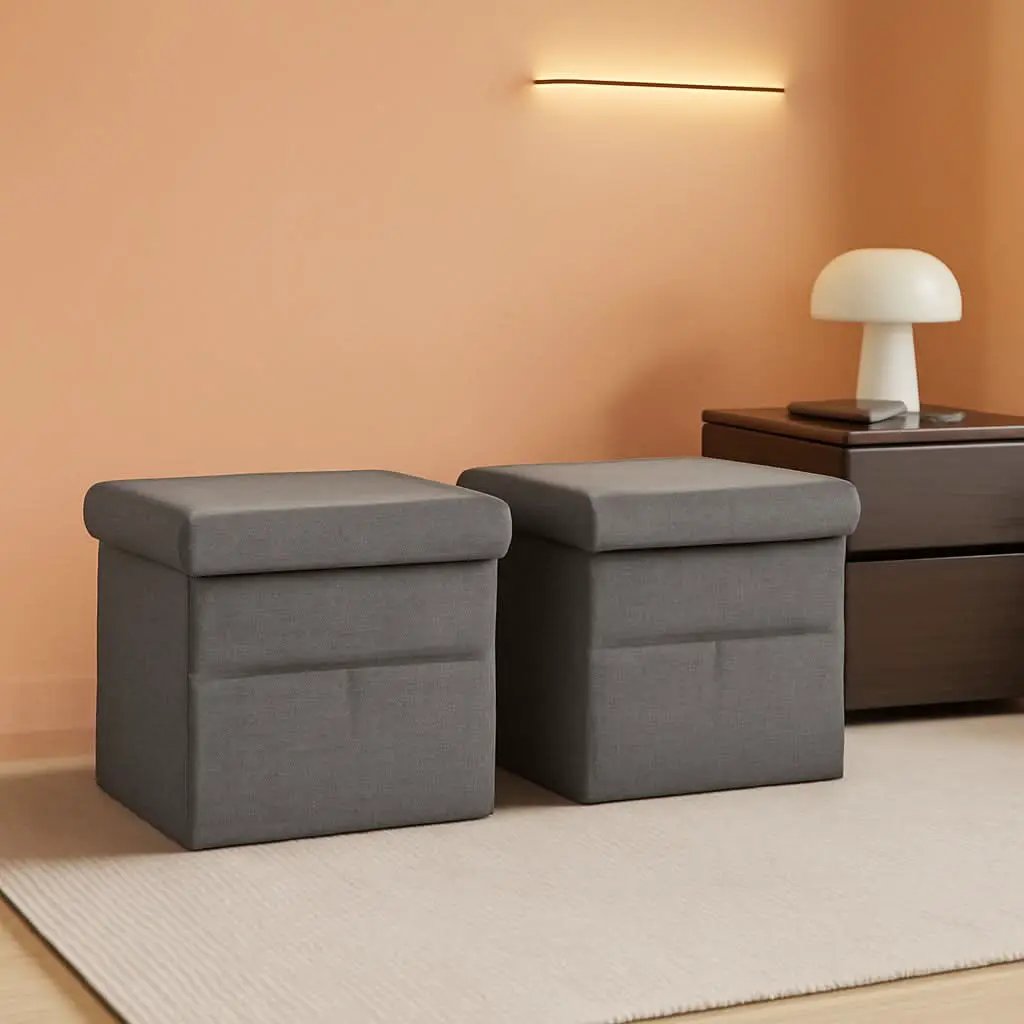 Gray 15 Inch Collapsible Storage Ottomans Compartments from PriceLows™