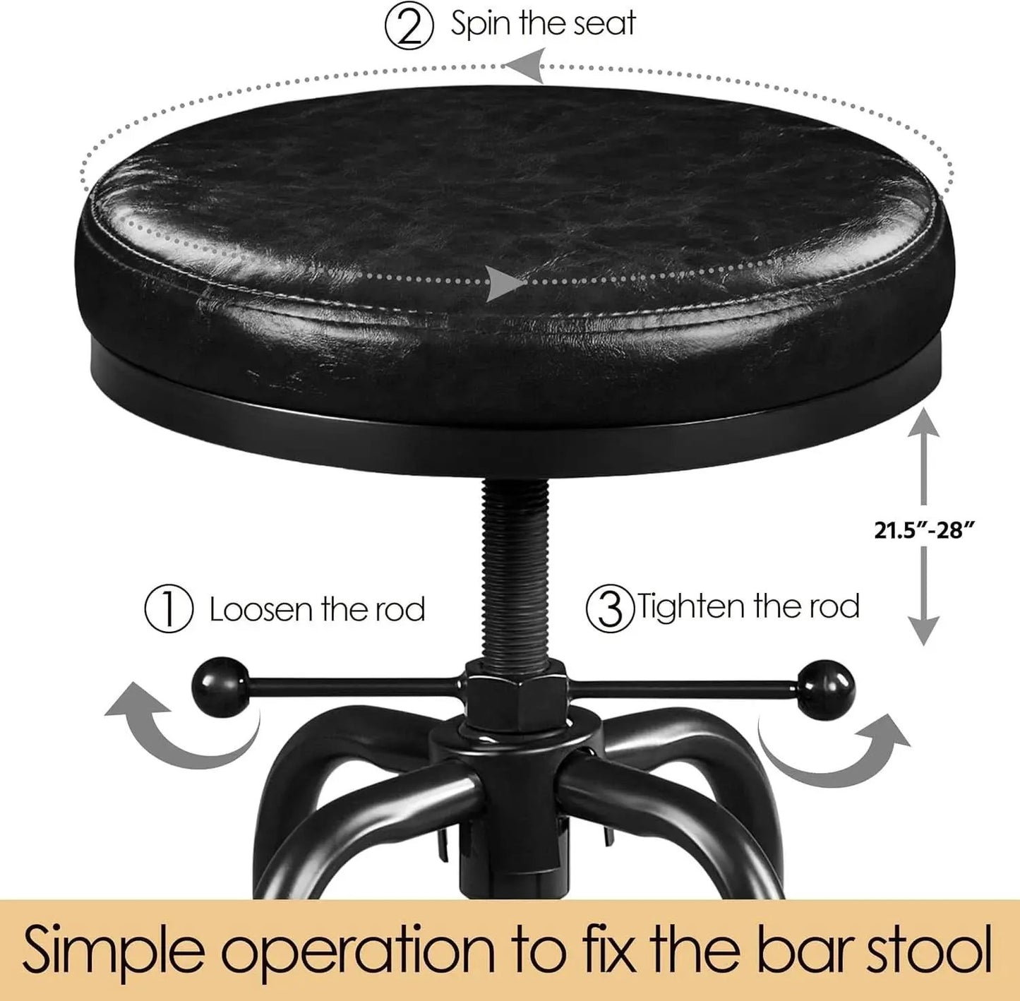 Black Bar Stool 21 To 28 Inch Industrial Kitchen Stool from PriceLows™