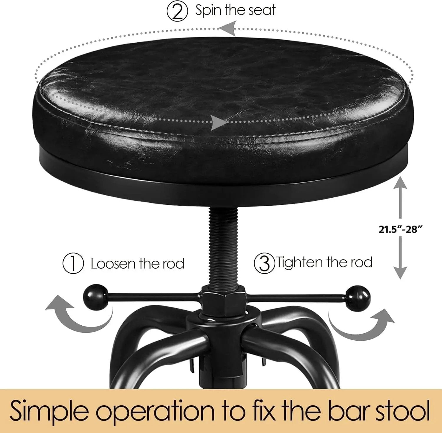 Black Bar Stool 21 To 28 Inch Industrial Kitchen Stool from PriceLows™