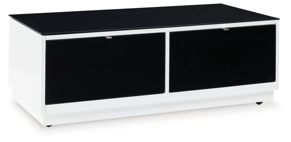 Gardoni Rectangular Cocktail Table | White And Black | Two Drawers | 47.25 Inch Width
