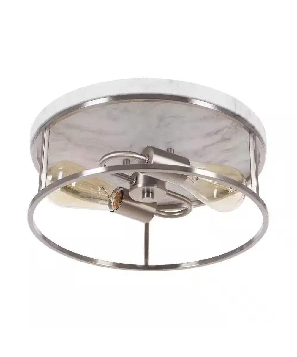 Flush Mount Ceiling Light | 2-Light | 13 Inch Wide | Brushed Nickel White Marble