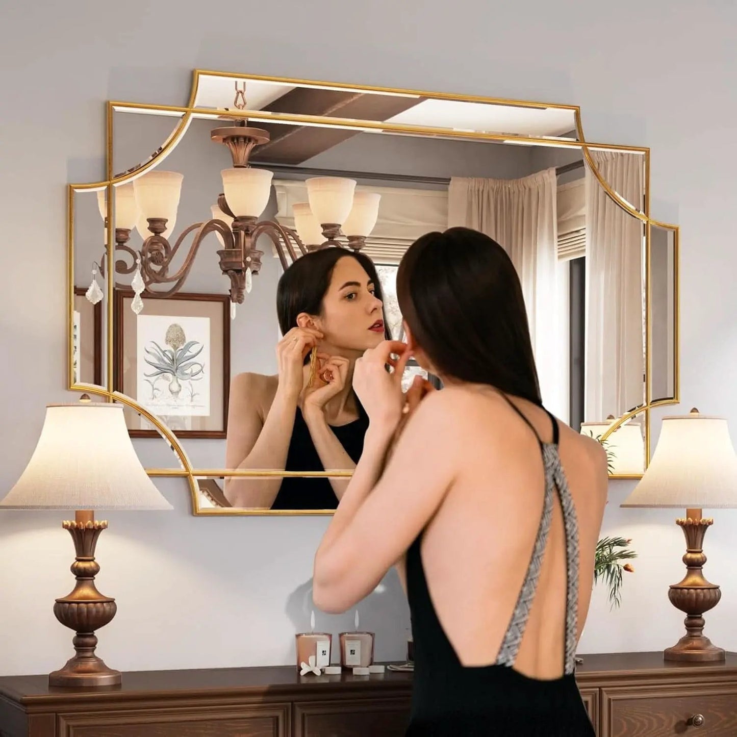 32x48 Inch Gold Wall Mirror Beveled Full Length Mirror from PriceLows™