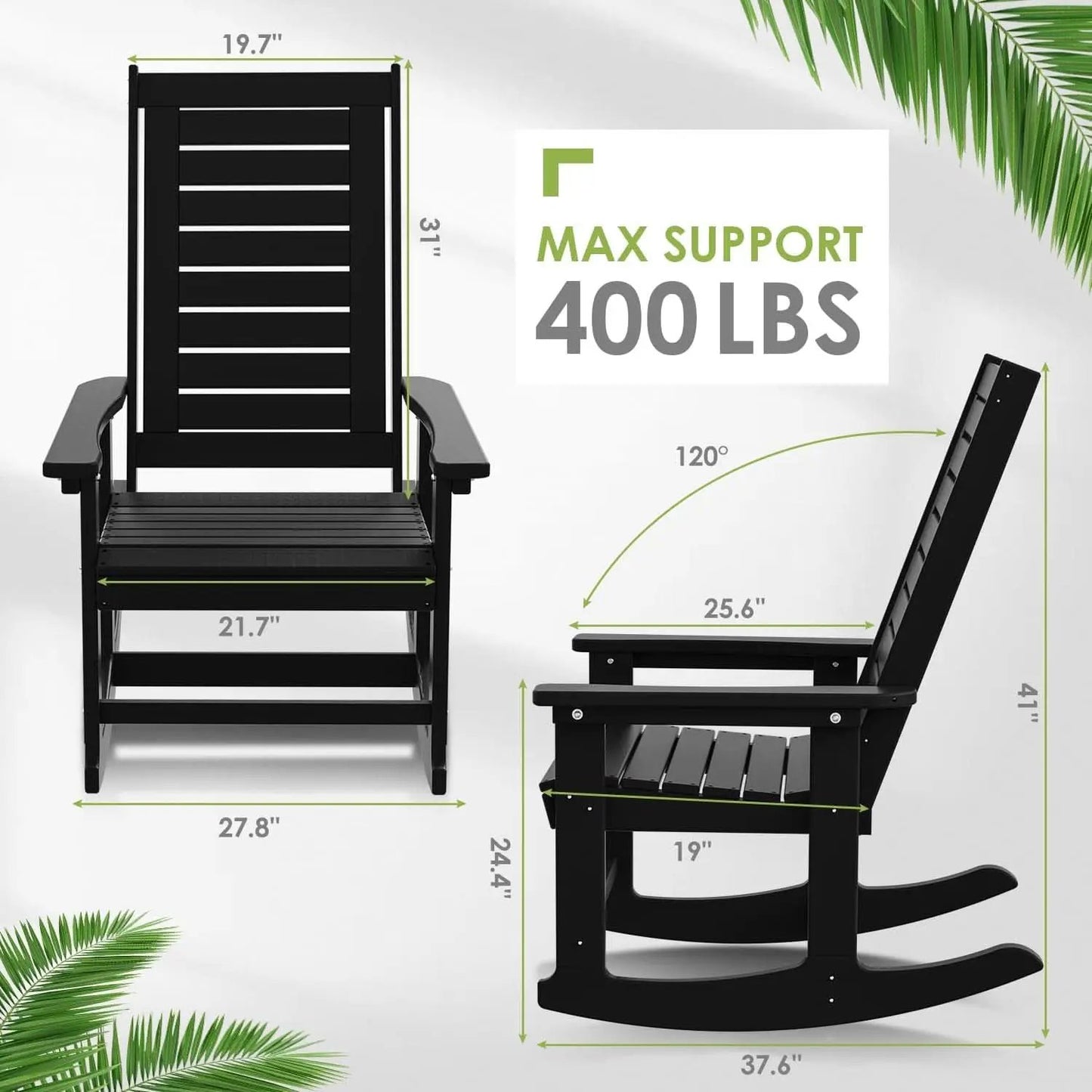Oversized Outdoor Rocking Chairs Set of Two Black from PriceLows™