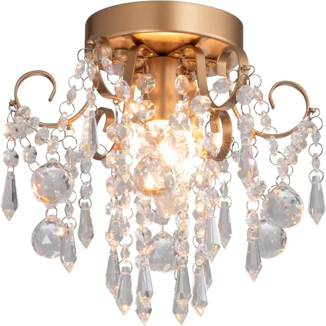 Mini Crystal Chandelier Flush Mount Gold Ceiling Light from PriceLows™