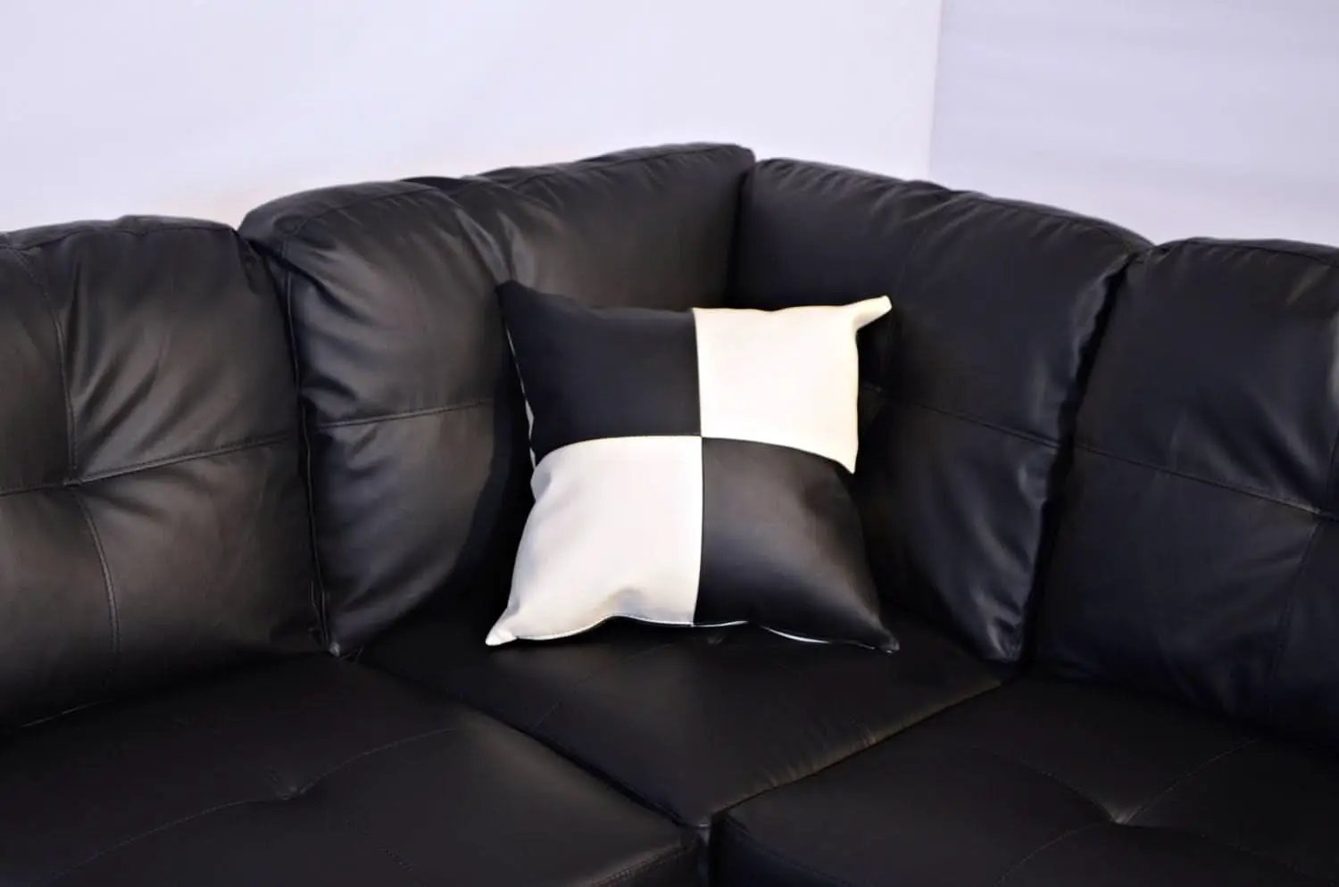 Black Faux Leather Sectional Sofa Set With Ottoman from PriceLows™