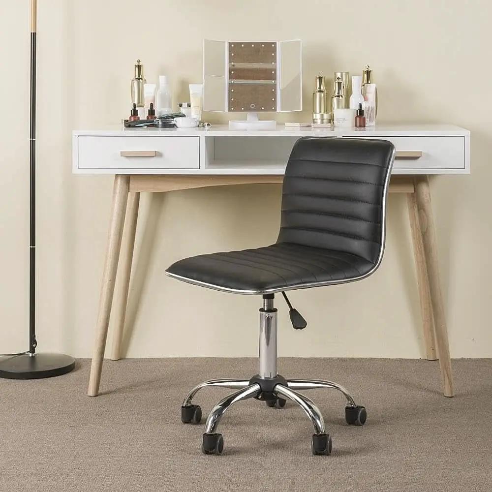 Adjustable Armless PU Leather Office Chair Swivel Black from PriceLows™
