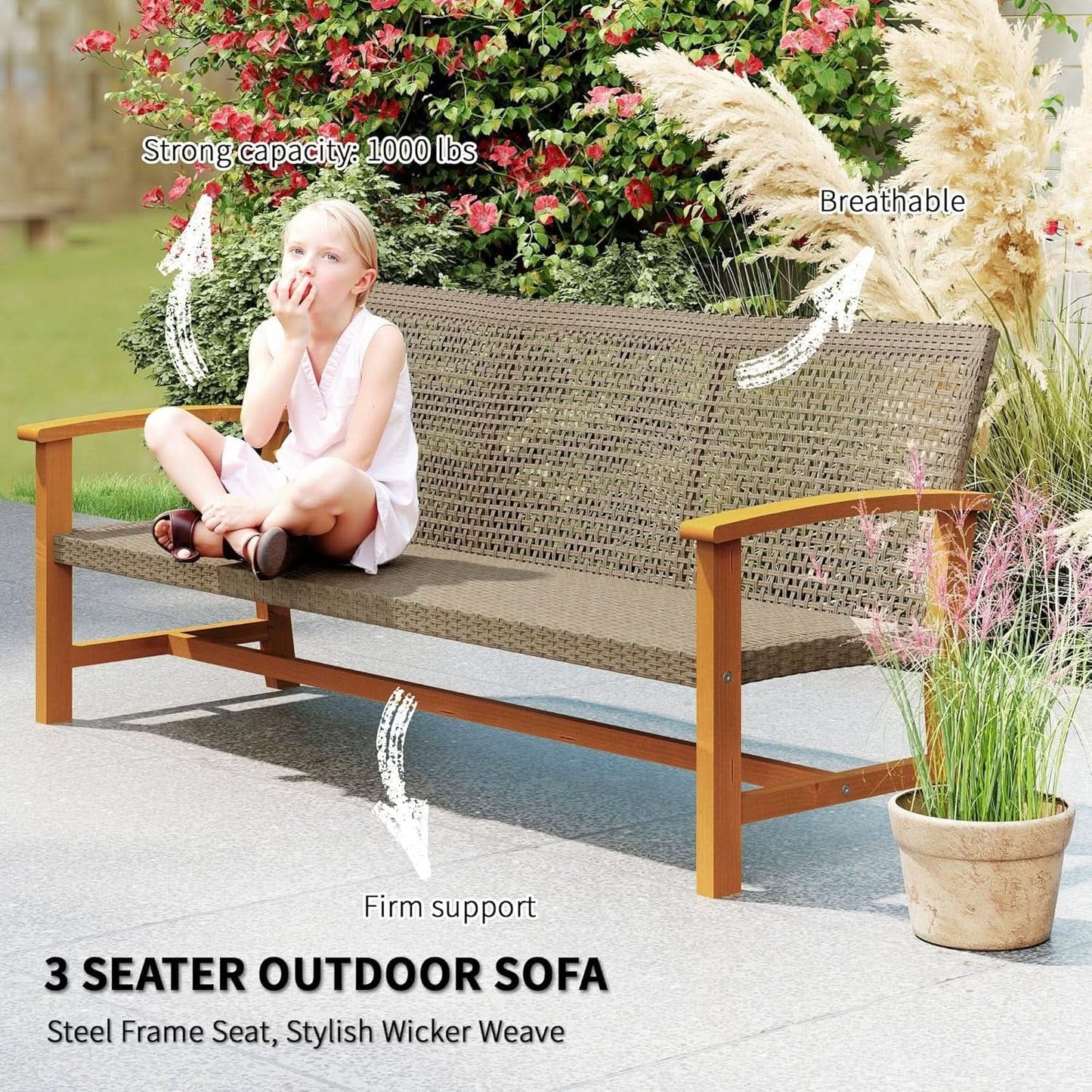 Spacious Wicker Outdoor Couch for Three Comfortable Seats from PriceLows™