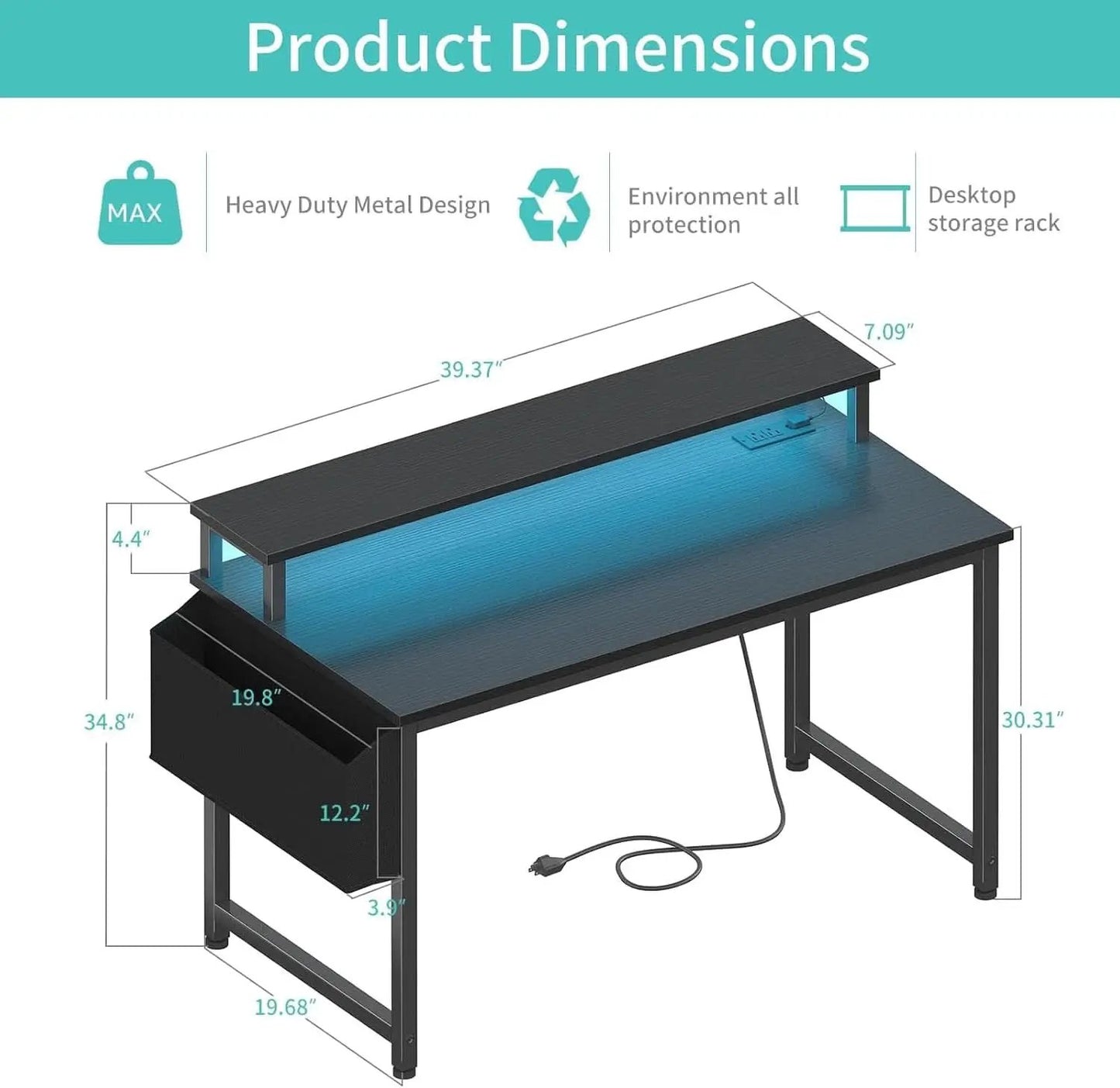 Black 40 Inch RGBIlluminated Gaming Desk With USB Ports from PriceLows™