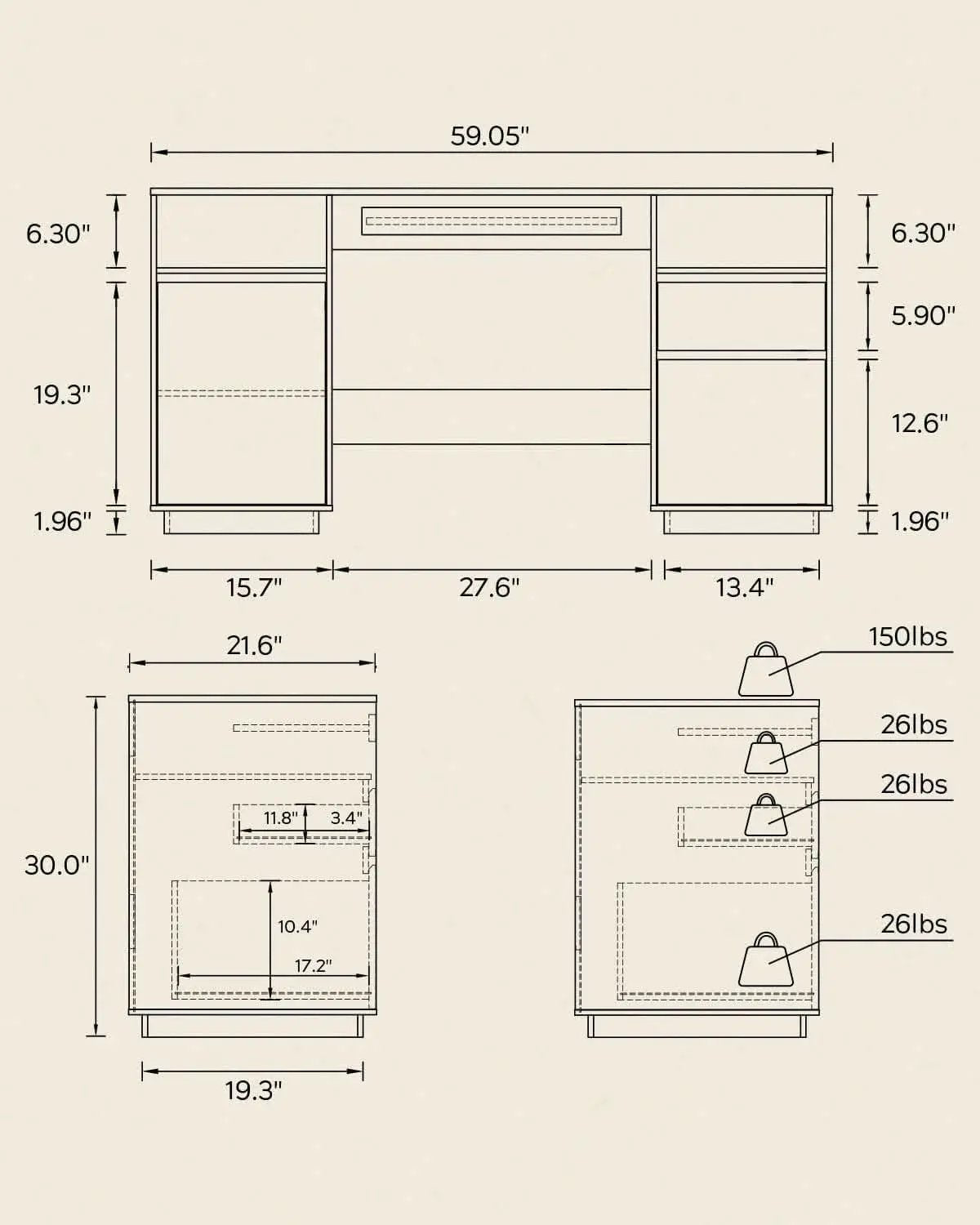 Farmhouse Executive Desk With Charging Station Brown from PriceLows™