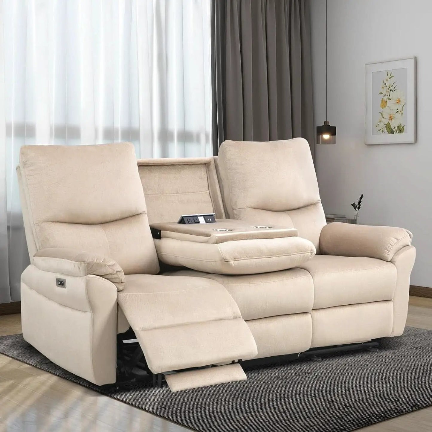 Beige Power Reclining Sofa For Living Room Comfort from PriceLows™