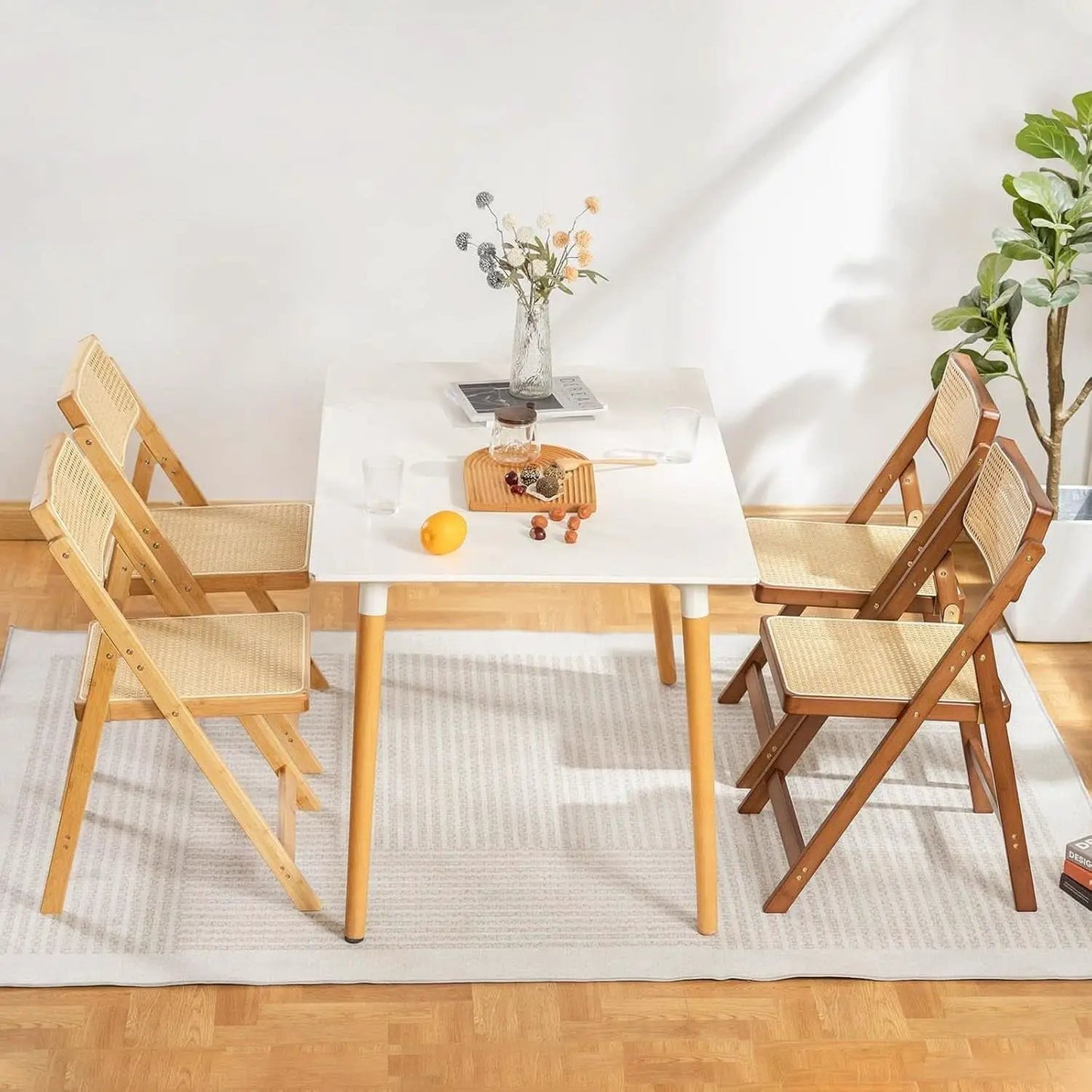 Rattan Folding Dining Chairs Set Of 2 Walnut Indoor Outdoor from PriceLows™