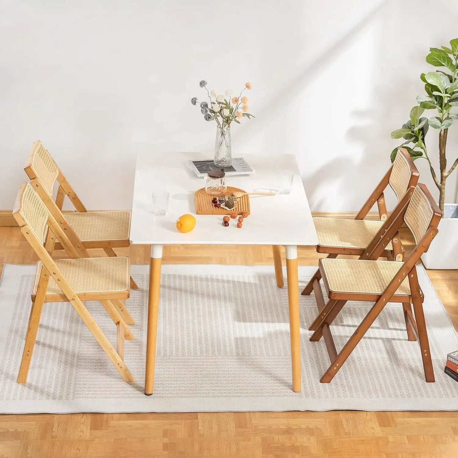 Rattan Folding Chair Walnut Finish Indoor Outdoor Dining from PriceLows™