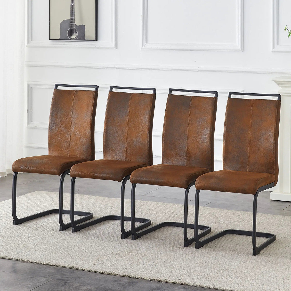 Dining Chairs With Ergonomic Backrest Chair Set | 2 Pieces | Fabric & Metal | Dining Room