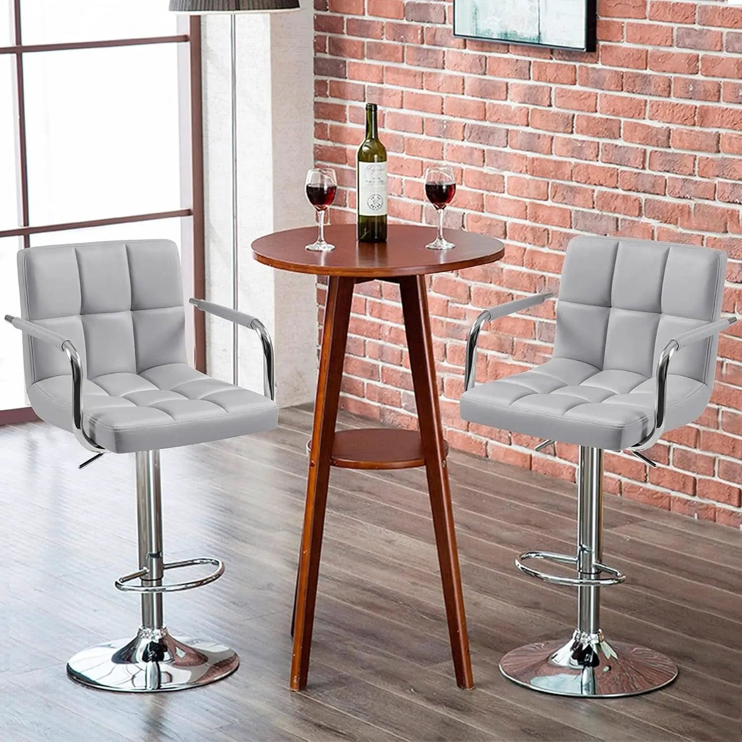 Light Grey Adjustable Swivel Bar Stools With Backrest, PU Leather, Set Of 2 from PriceLows™