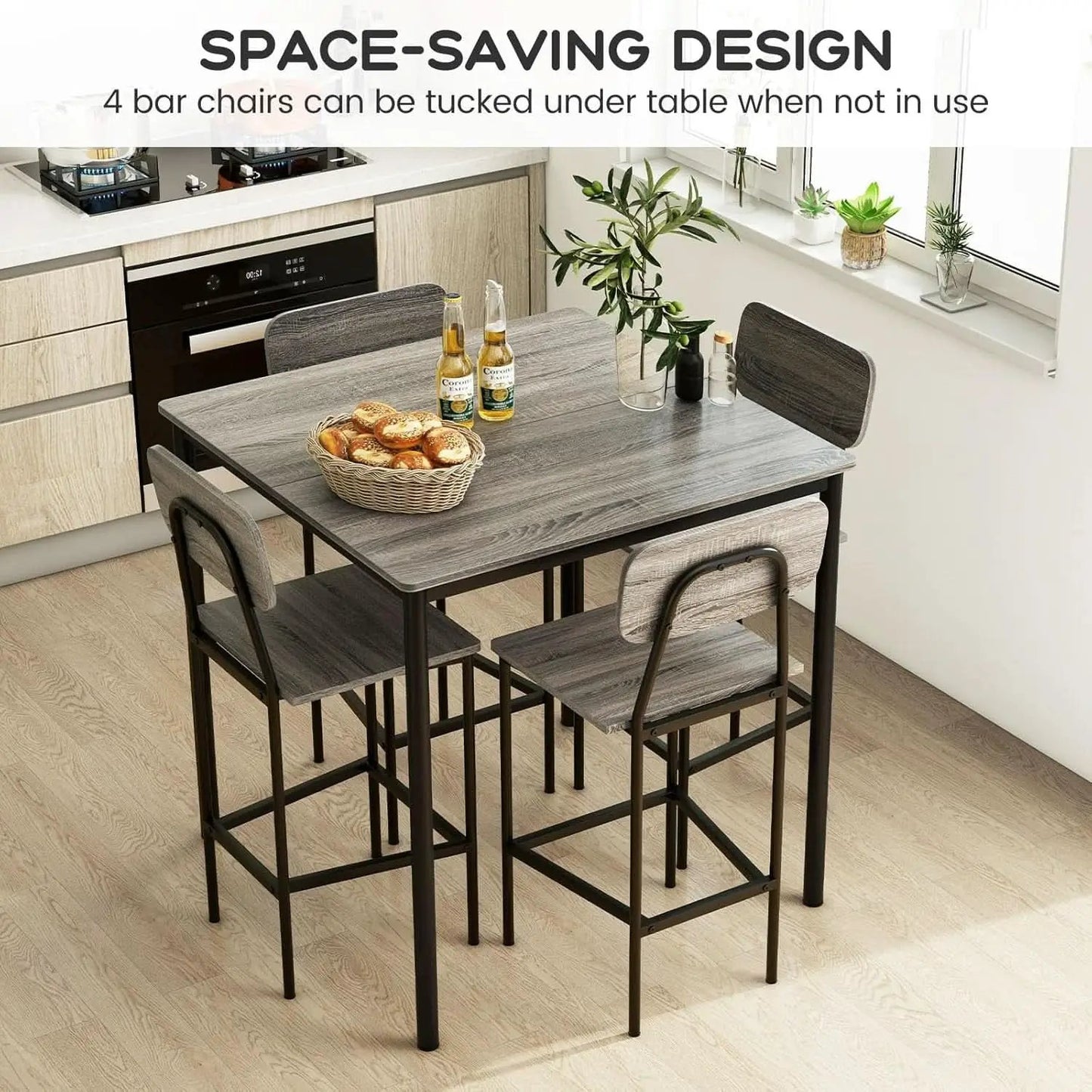 5 Piece Counter Height Dining Table Set Black Oak Stools from PriceLows™