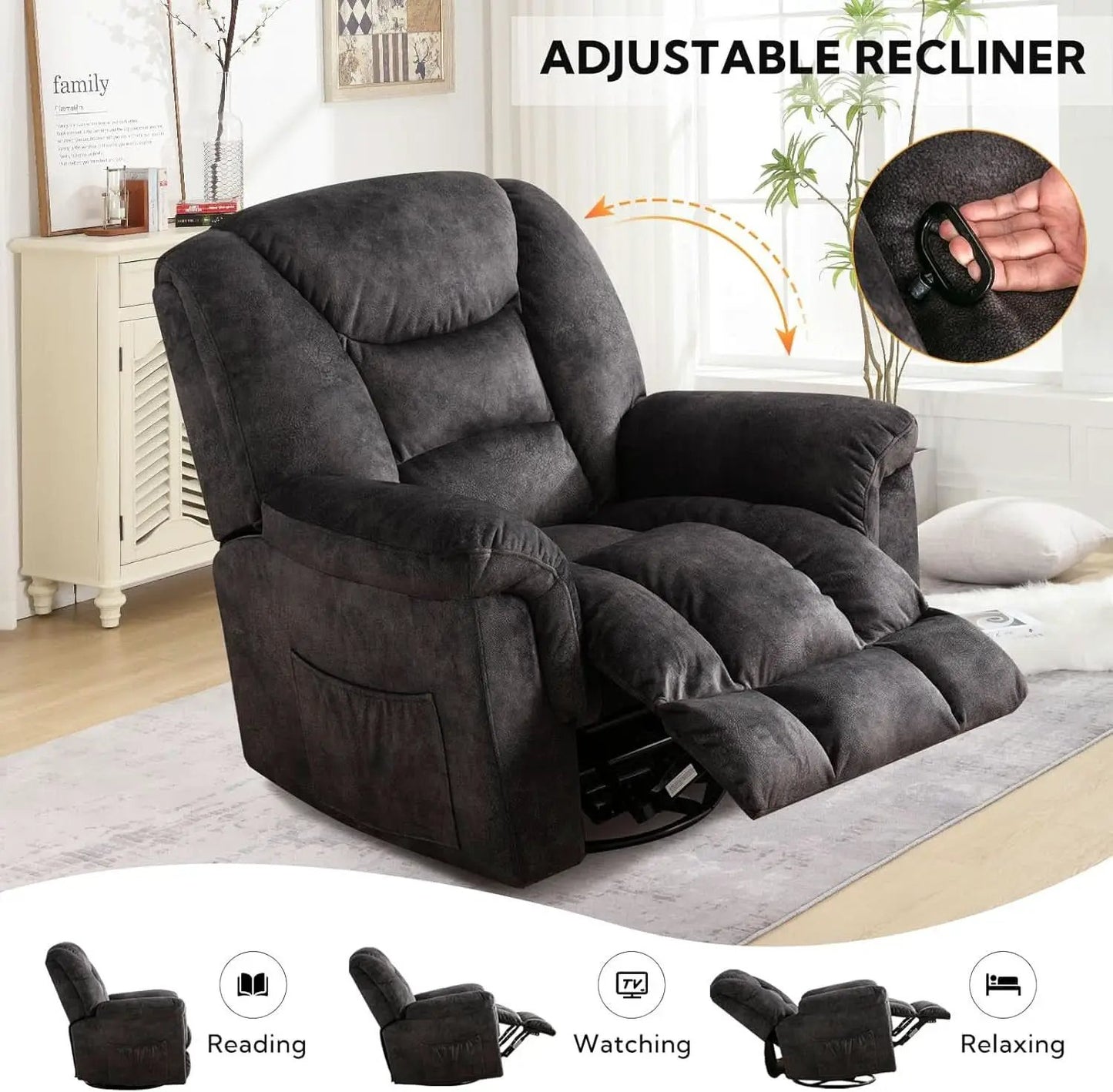 Oversized Swivel Recliner With Extra Wide Seat For Big And Tall from PriceLows™