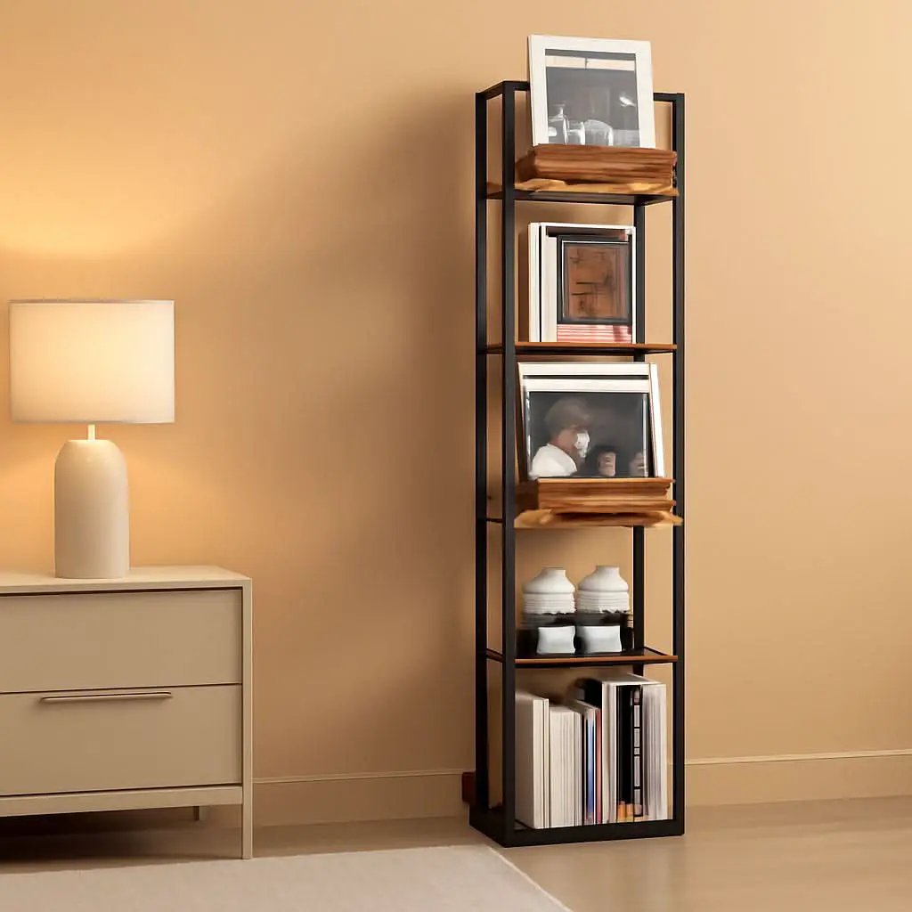 Black 5-Shelf 360 Degree Rotating Corner Bookshelf Tower from PriceLows™