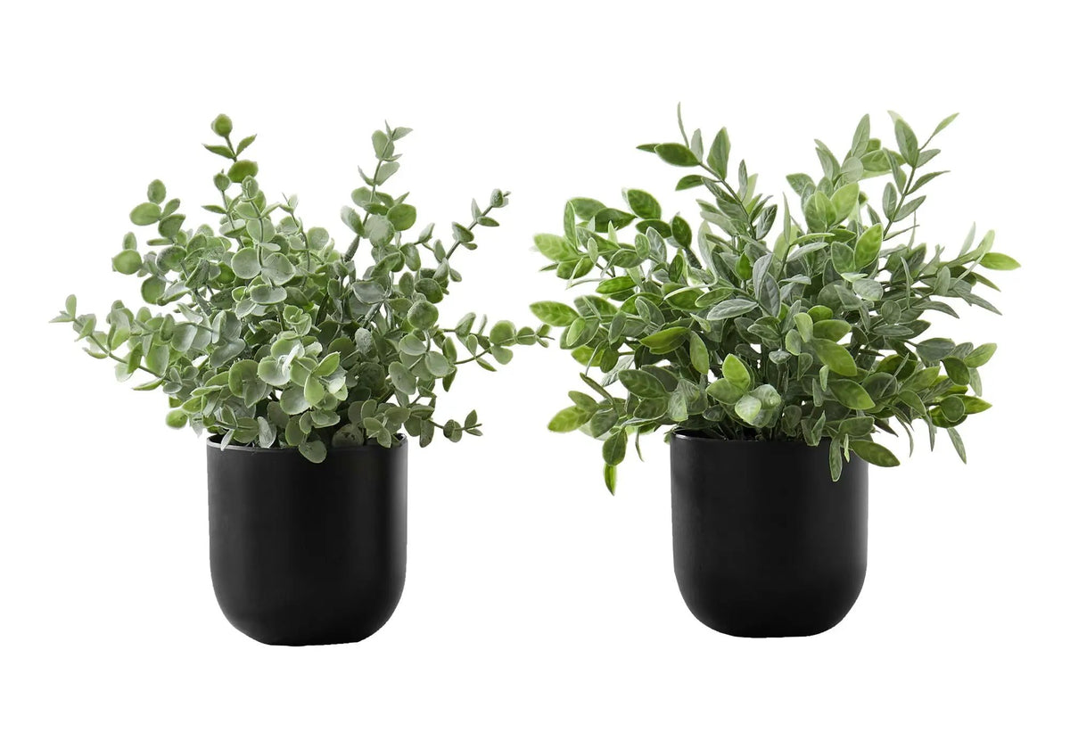 11 Inch Artificial Eucalyptus Grass | Set Of 2 | Indoor Faux Plant | 5 Inch Black Pot