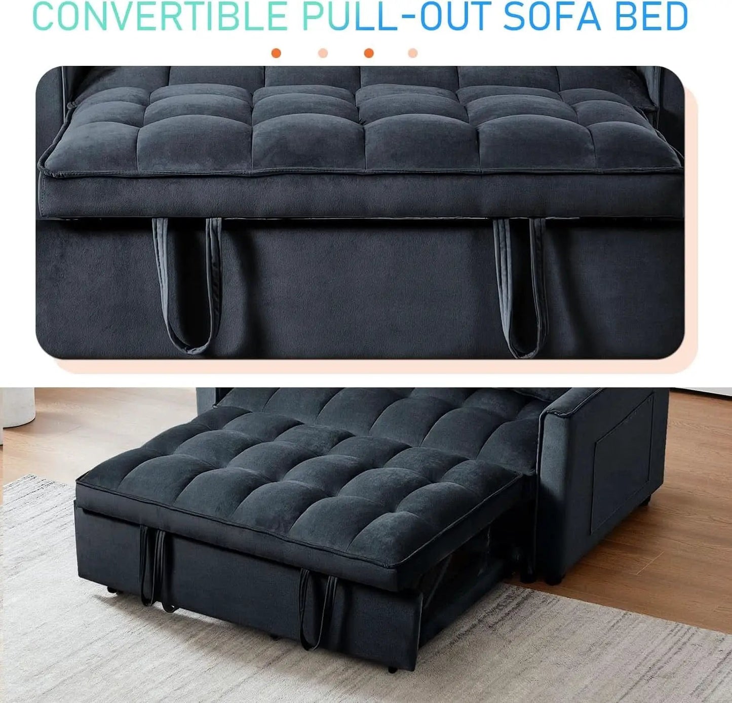 Black Velvet Convertible Sleeper Sofa Bed Luxurious from PriceLows™