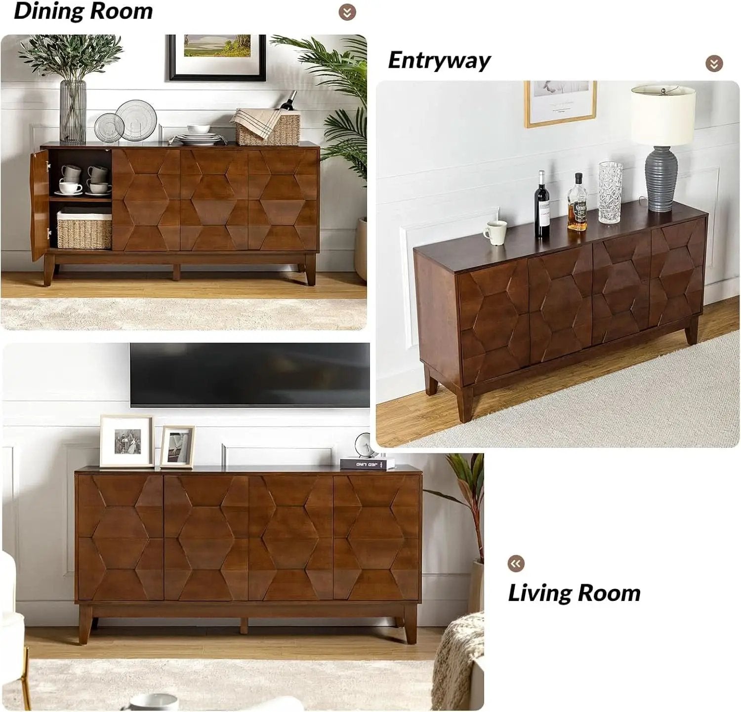 Walnut Mid Century Sideboard Buffet With Solid Wood Legs from PriceLows™