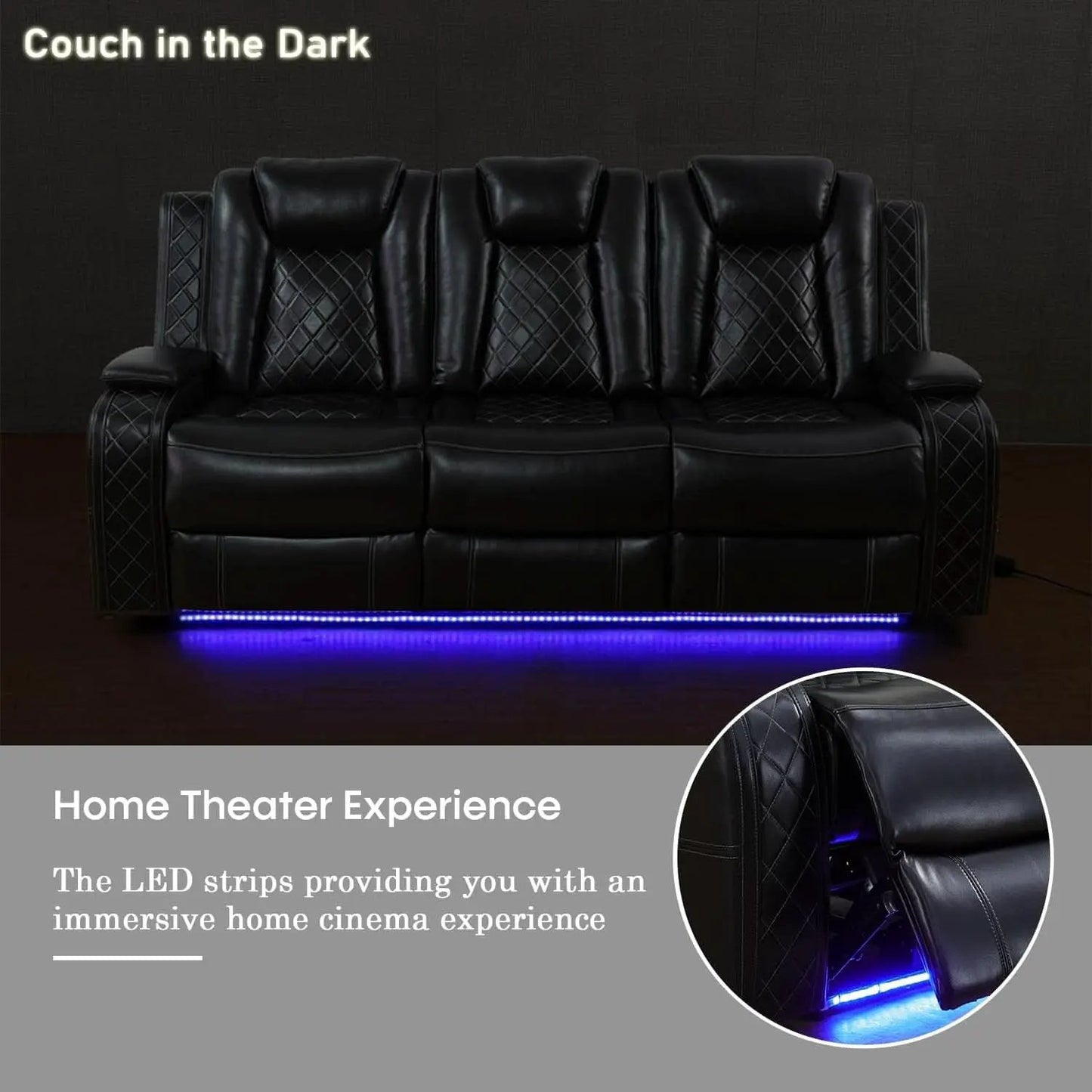Black Leather Power Recliner Sofa Set With USB Ports from PriceLows™