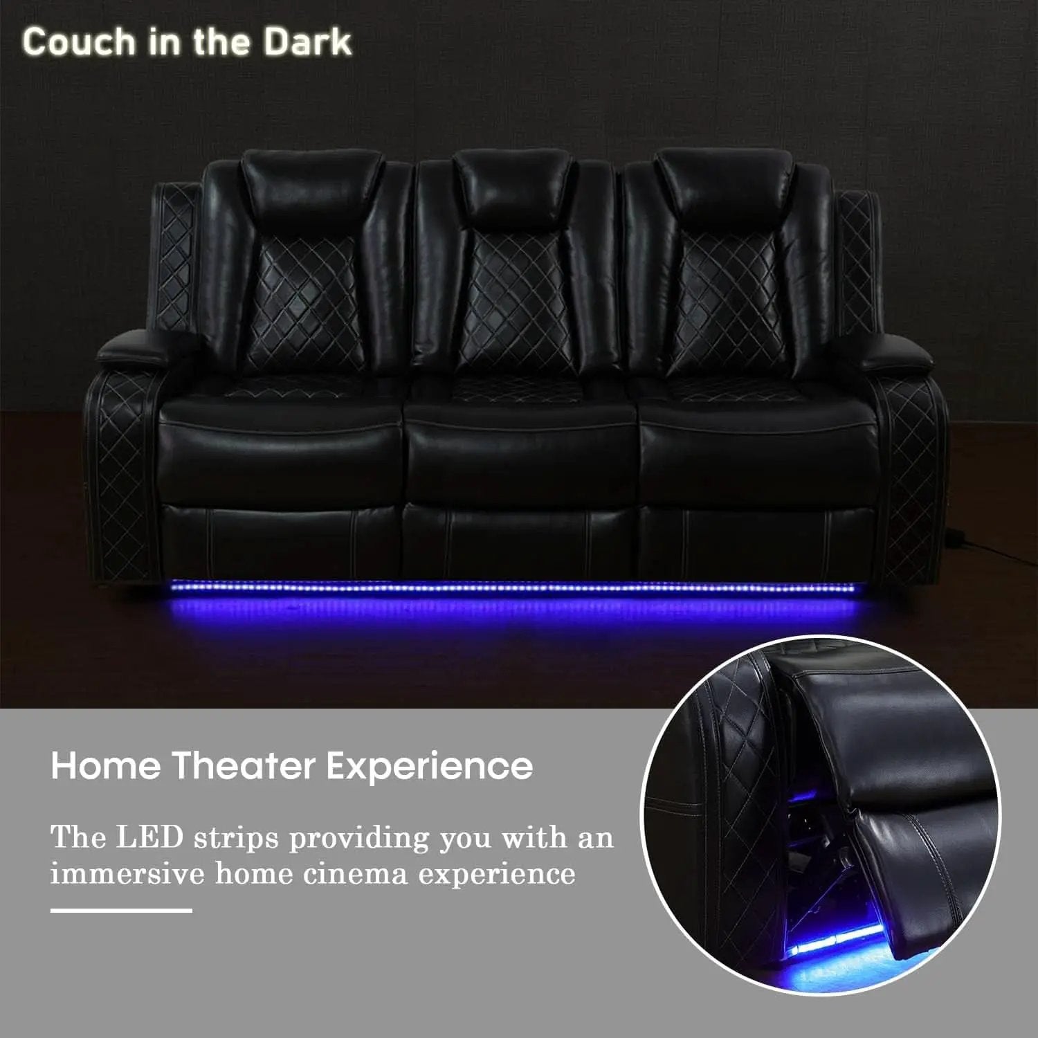 Black Leather Power Recliner Sofa Set With USB Ports from PriceLows™