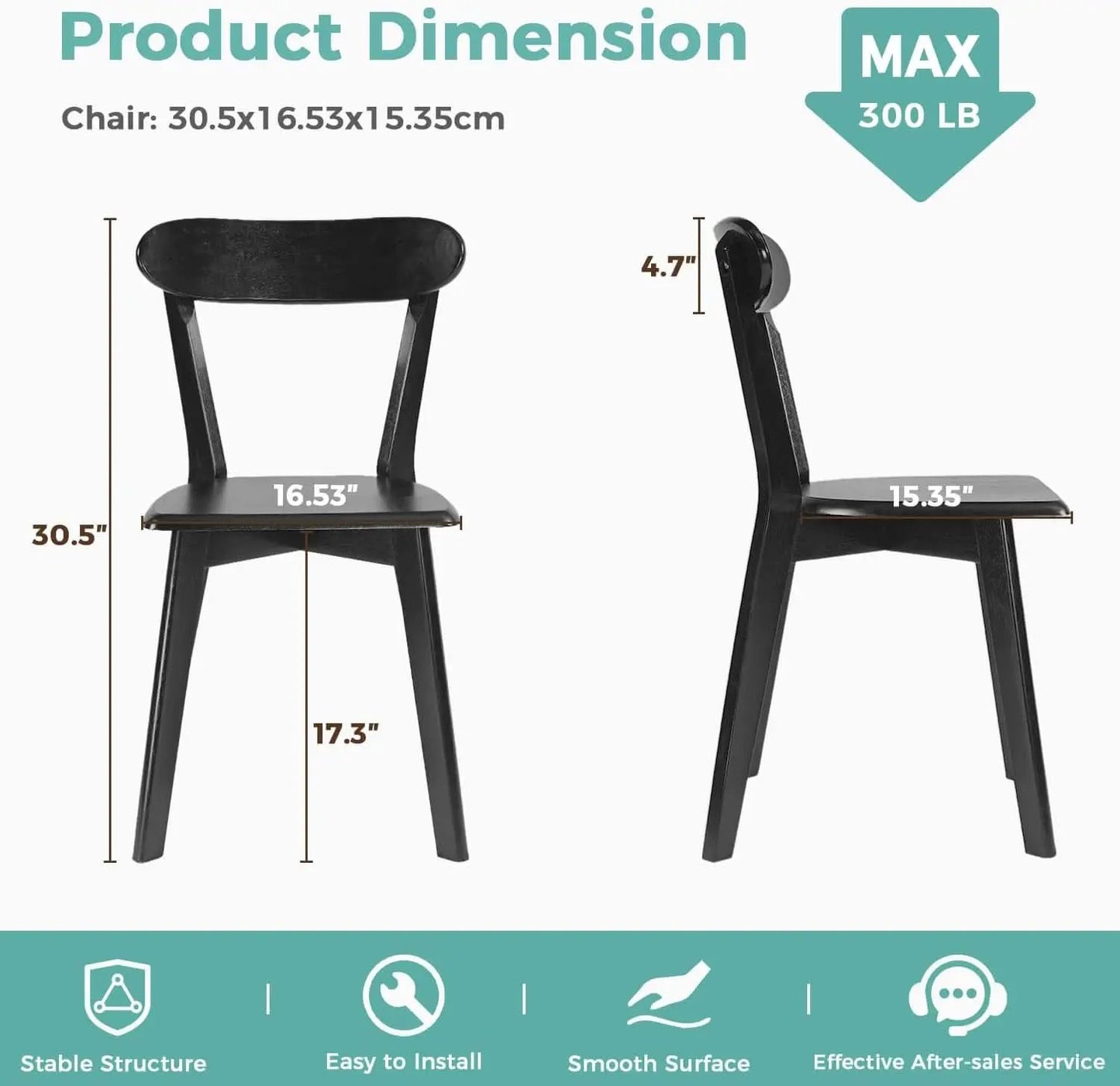 Solid Oak Extra Wide Dining Chairs Set Black Kitchen from PriceLows™