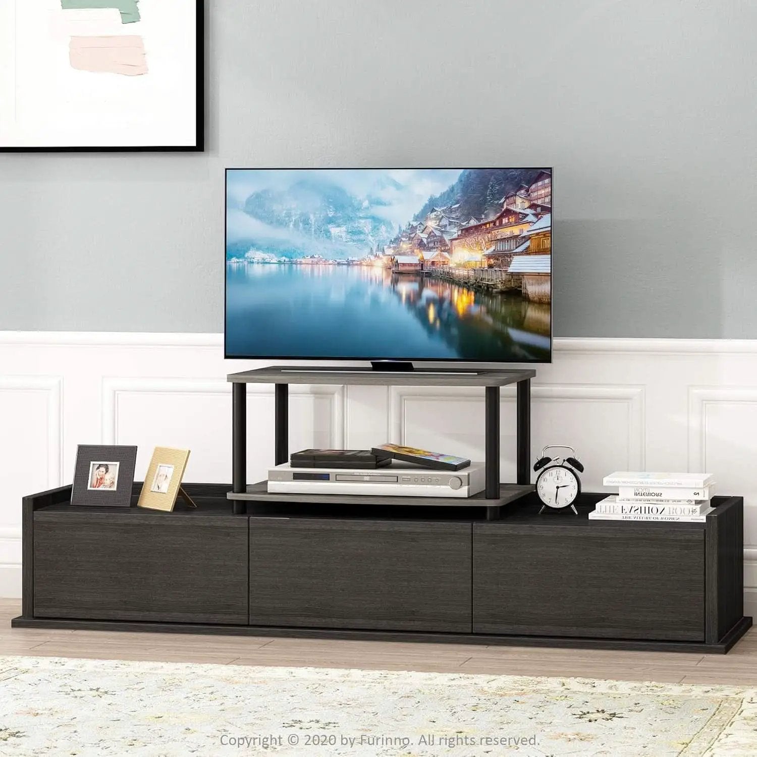 Turn-N-Tube 2-Tier Printer and TV Stand French Oak Grey Black from PriceLows™