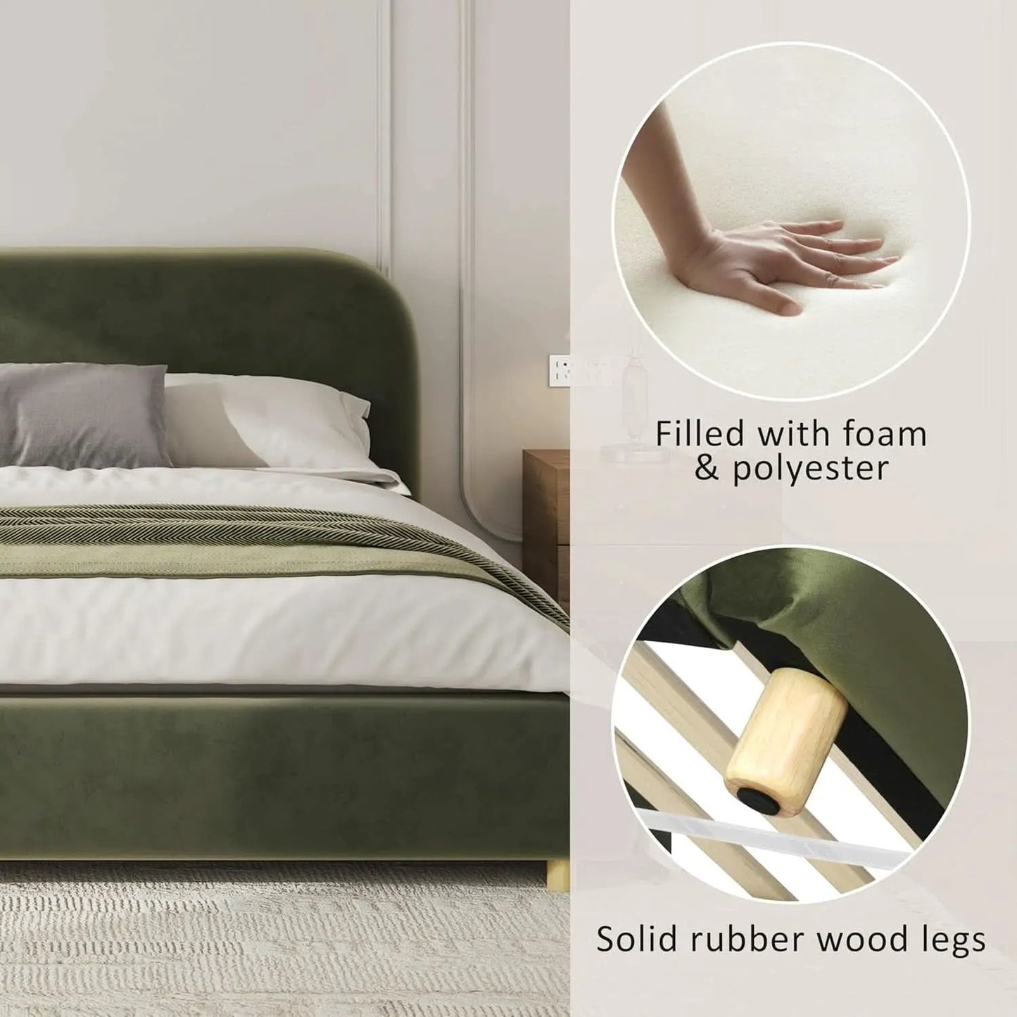 King Size Olive Green Boucle Upholstered Platform Bed from PriceLows™