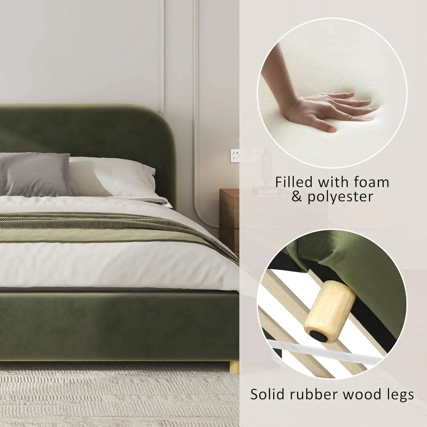 King Size Olive Green Boucle Upholstered Platform Bed from PriceLows™