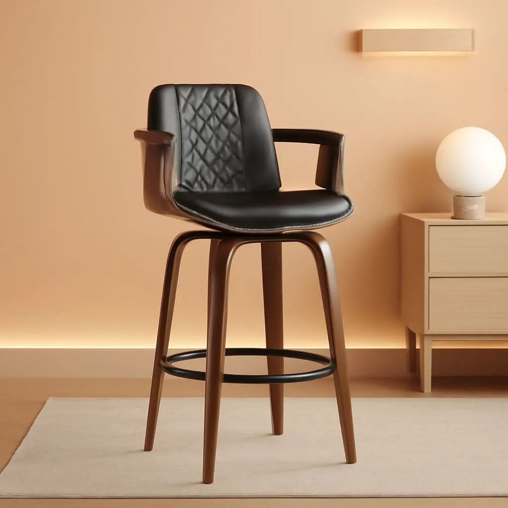 Set Of 3 26 Inch Bar Stools Black PU Leather Upholstery from PriceLows™