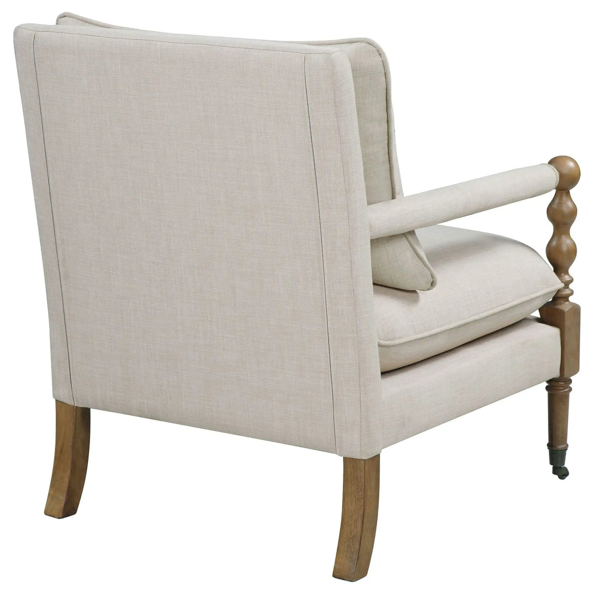 Dempsy Upholstered Accent Chair with Casters | 26.5 x 31 x 35.5 in | Rubberwood & Linen | Beige
