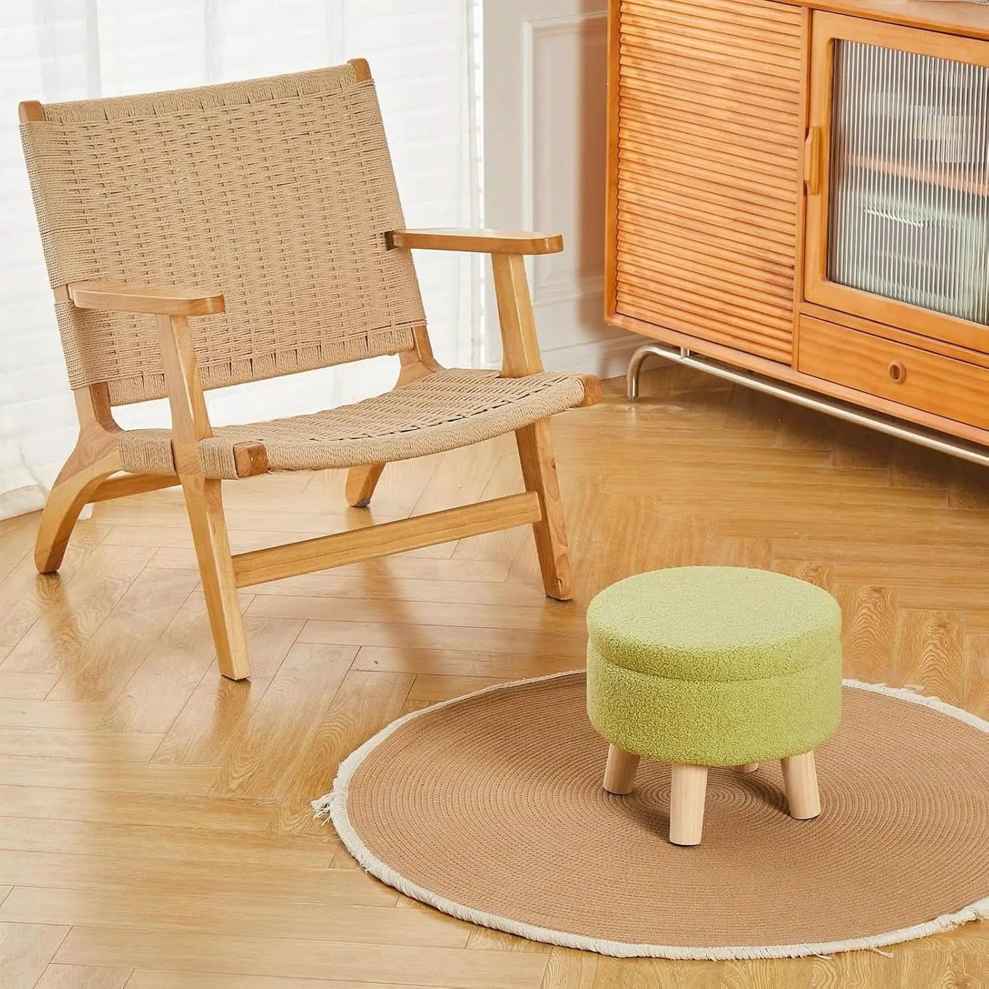 Storage Ottoman Round Footstool Velvet Modern Utility from PriceLows™