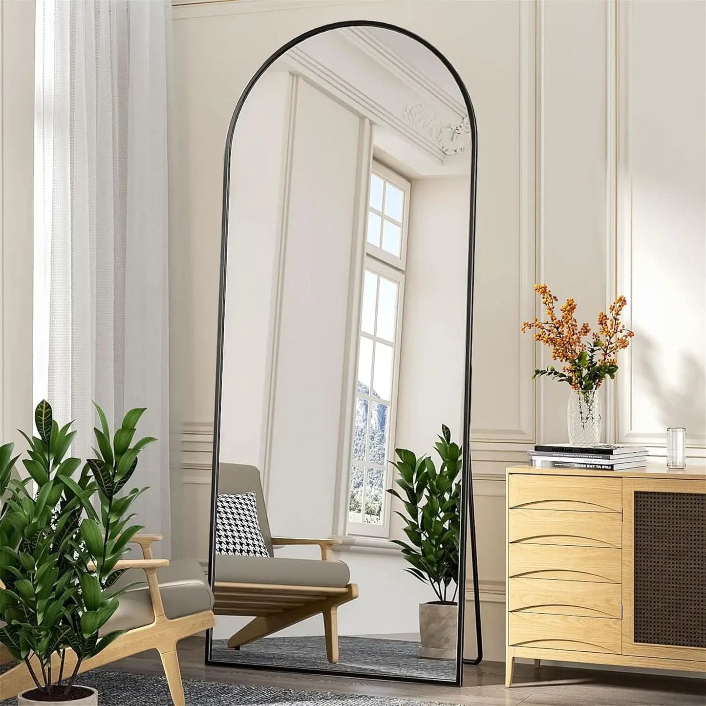 71 Inch Full Length Arched Floor Mirror Black Freestanding from PriceLows™
