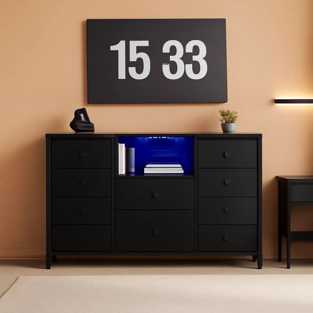 Black Dresser With Charging Station And LED Lights from PriceLows™
