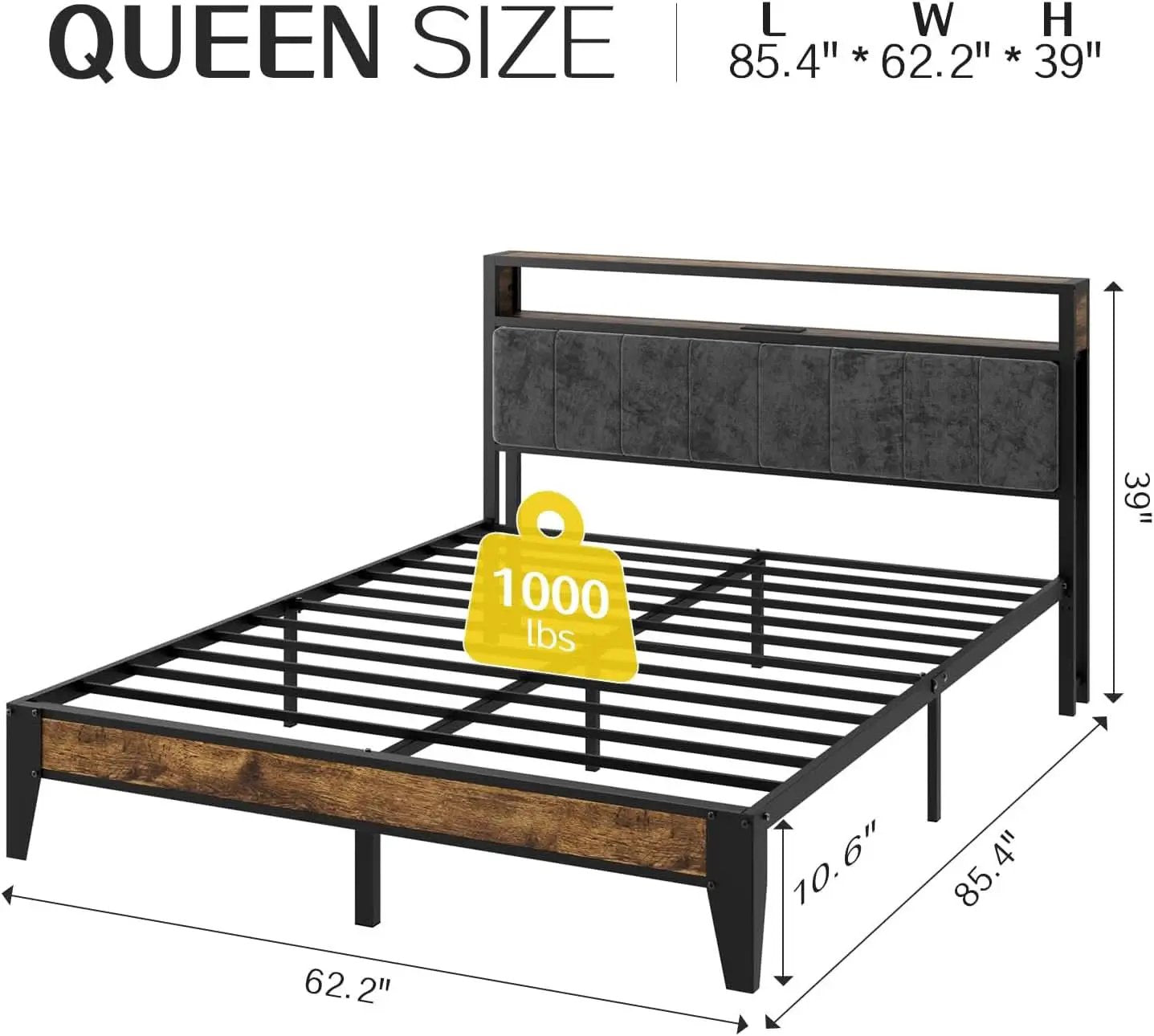 Queen Size RGB LED Headboard With Storage And Charging from PriceLows™