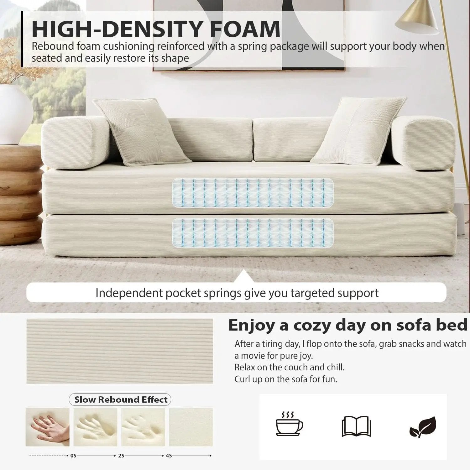 78Inch Convertible Sleeper Sofa Bed Beige Upholstery from PriceLows™