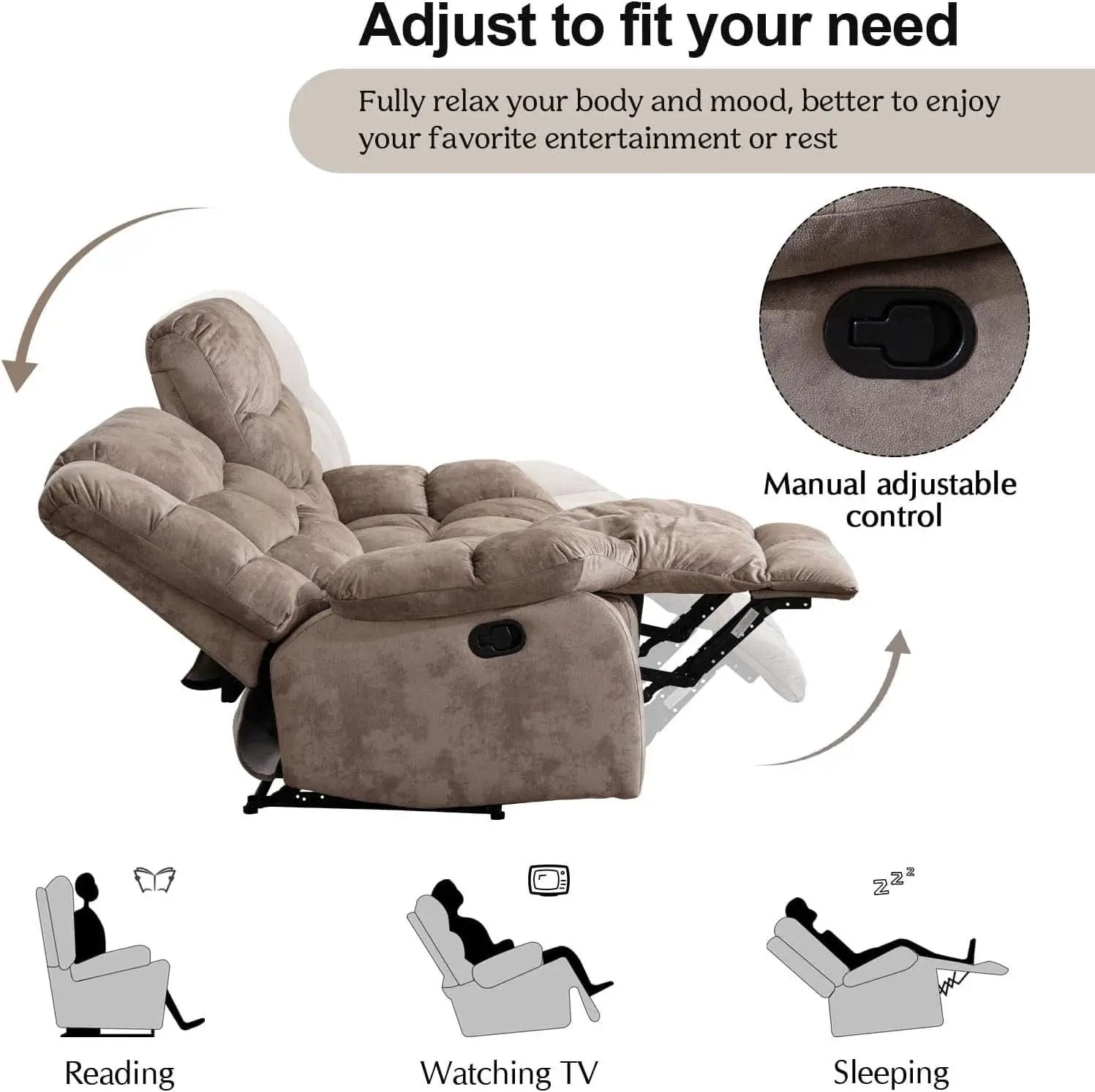 Manual Two Seat Loveseat Recliner Sofa Light Brown from PriceLows™