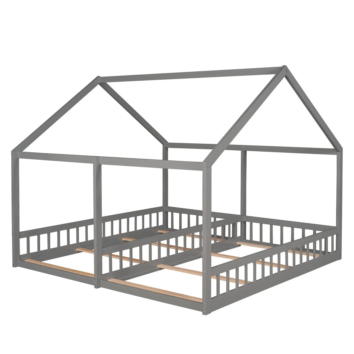 House Platform Bed | Solid Steel Frame | Twin Shared Bunks | Built In Guards